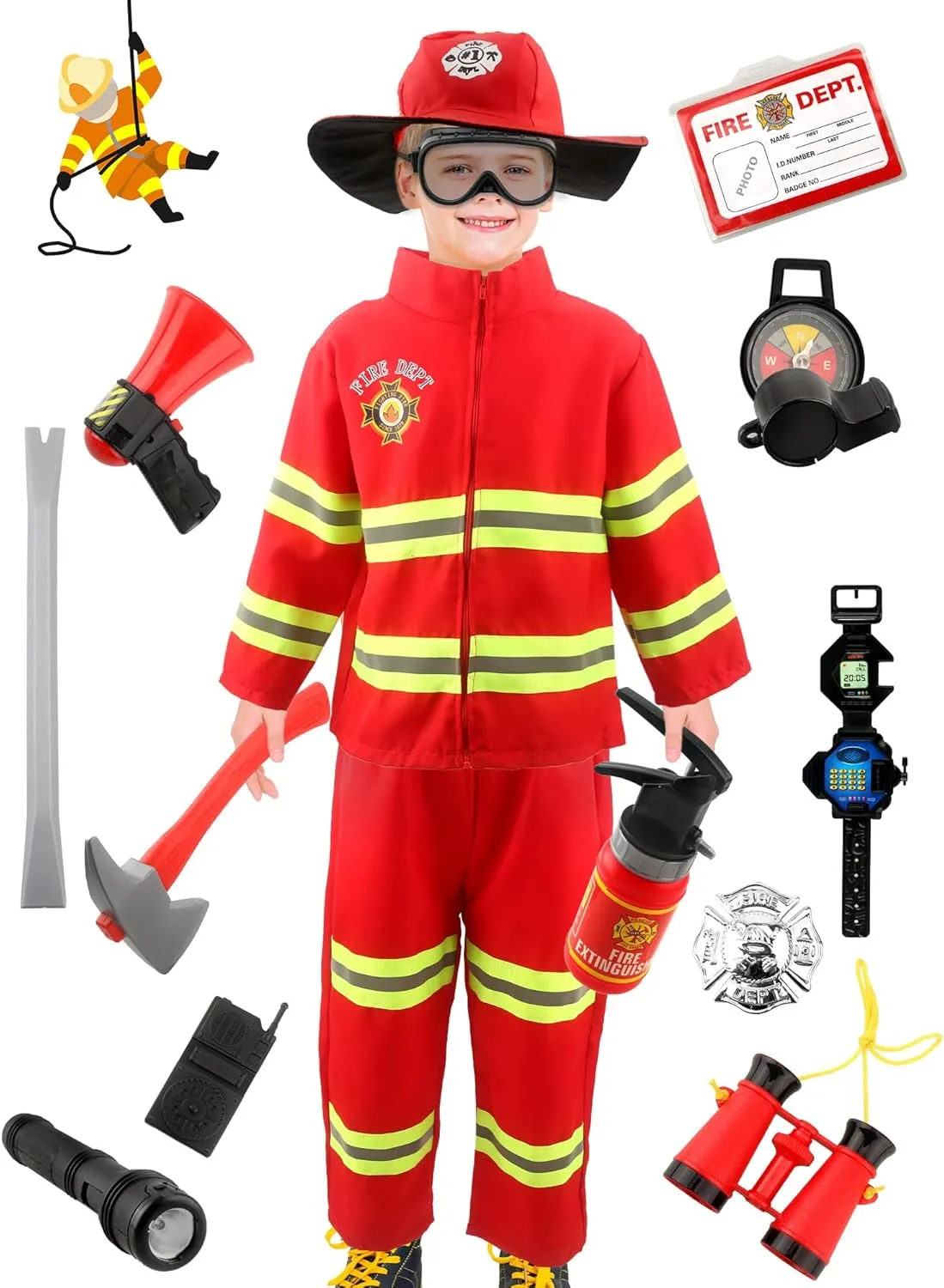 Outfits for Halloween Firefighter Pretend Role Play Toys 17 Pcs Kids Fireman Costume Set birdlike slow utmost Fire Chief Firefighter Dress Up 
