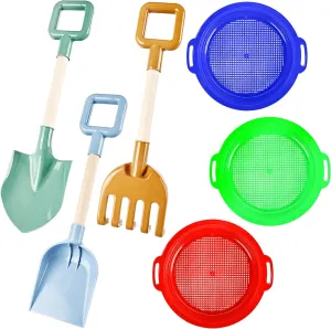 Pack 9'' Sand Sifter Sieves Pan Strainer for Summer Gardening Beach Digging 6 Pack Beach Sand Tools Including 3 Pack 16'' Heavy Duty Jumbo Shovels Large intestinal Beach Spade Scoop Rake for Kids and 3 