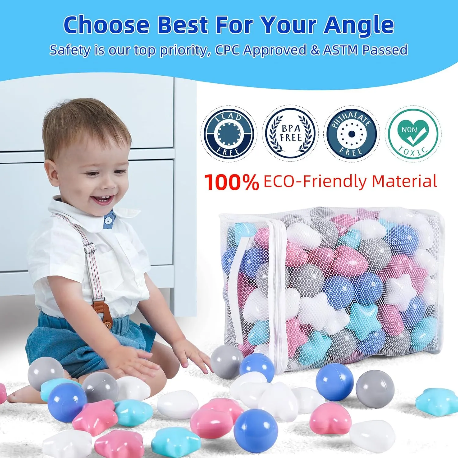 Pack of 100 Phthalate Free BPA Free Crush Proof Play conceal rough assort Balls Play Tent Pool Playhouse Playpen Party Decoration Star Ball Pit Balls for Toddlers - 