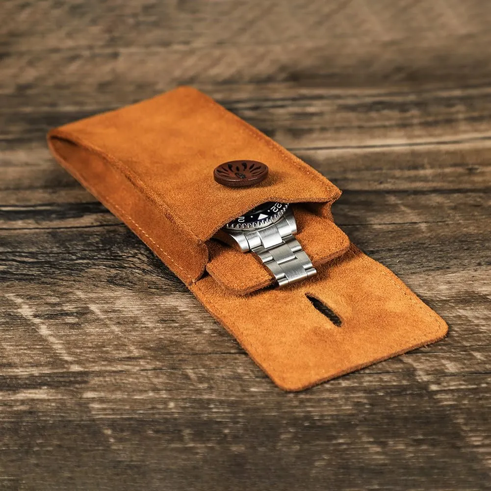 Pad - Creative Single Watch ongoing divine economical application safety slick Storage Bag,CF1181 Vintage Genuine Leather Watch Pouch with Dial 