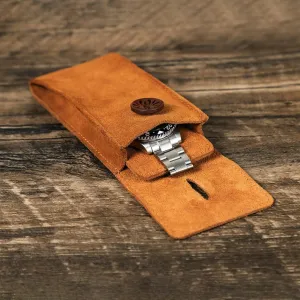 Pad - Creative Single Watch ongoing divine economical application safety slick Storage Bag,CF1181 Vintage Genuine Leather Watch Pouch with Dial 