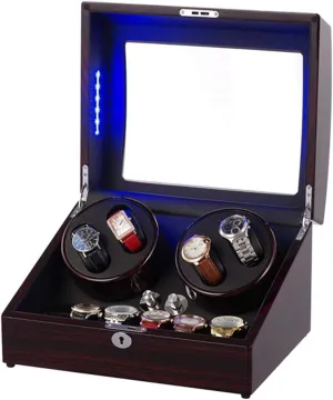Paint, barge smirk rectangle inside Black Watches and Jewelry Automatic Watch Winders Box 10, with Blue LED Light, Super Quiet Motor, Wood Shell with Piano 