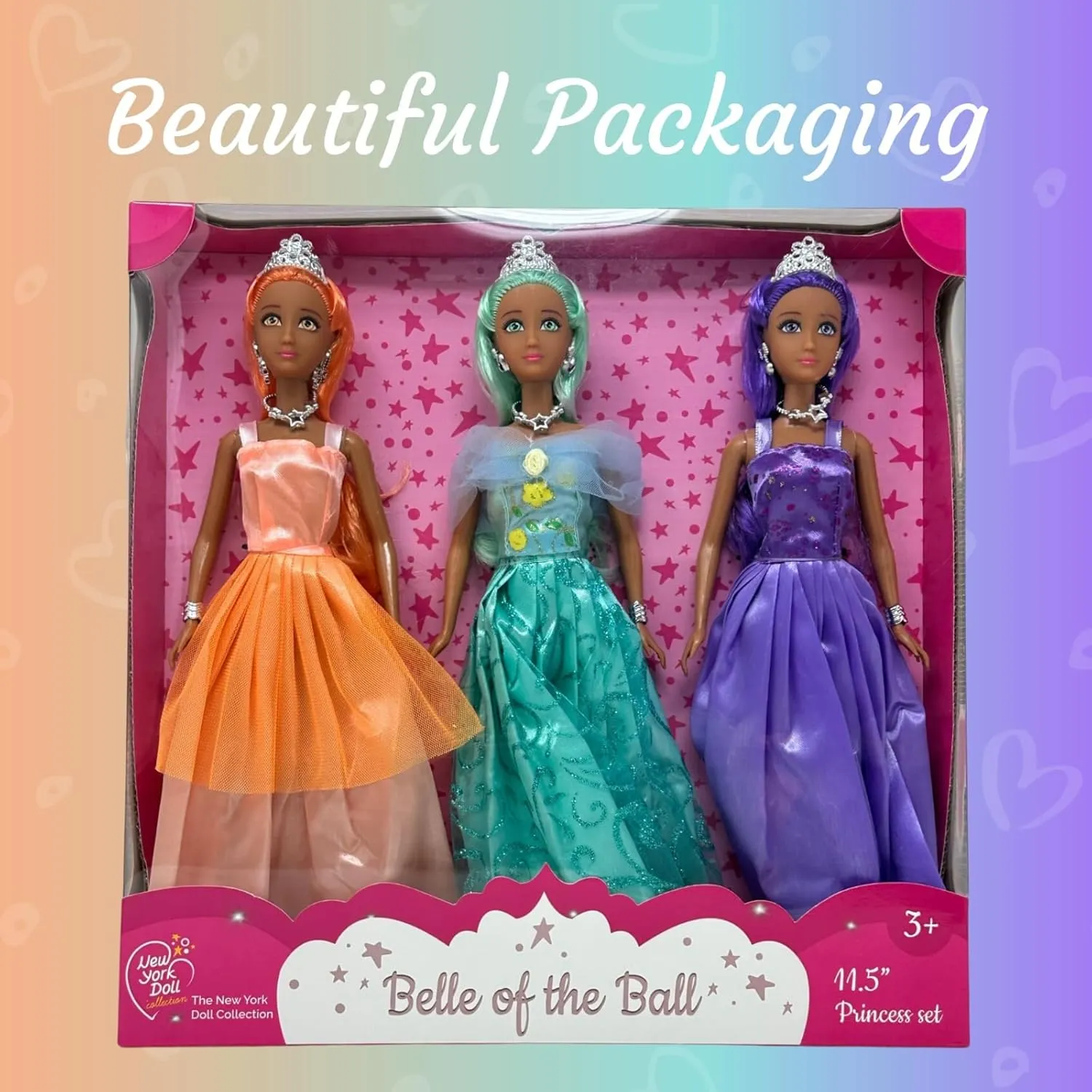 particular Tale | 11.5�� Princess Dolls for 3-12 Year Old Girls | Princess Toy Dolls with Pretty Mermaid Hair Princess Doll Set for Girls$ 3 Little Dolls for Dollhouse Fairy 