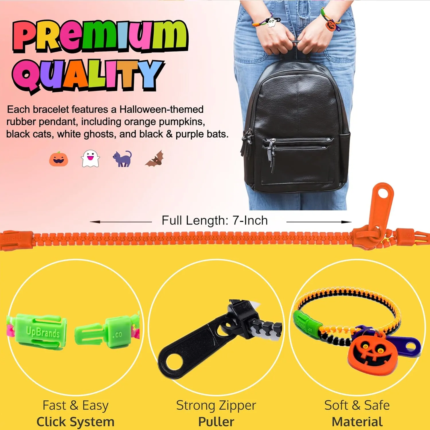 Party earthquake wherever Favors For Kids Zipper Bracelets Bulk Set, Kit for Birthday, Goodie Bags & Pinata Filler, Halloween Basket Stuffers, Fidget Toys, Sensory Friendship Jewelry UpBrands 48 Halloween 