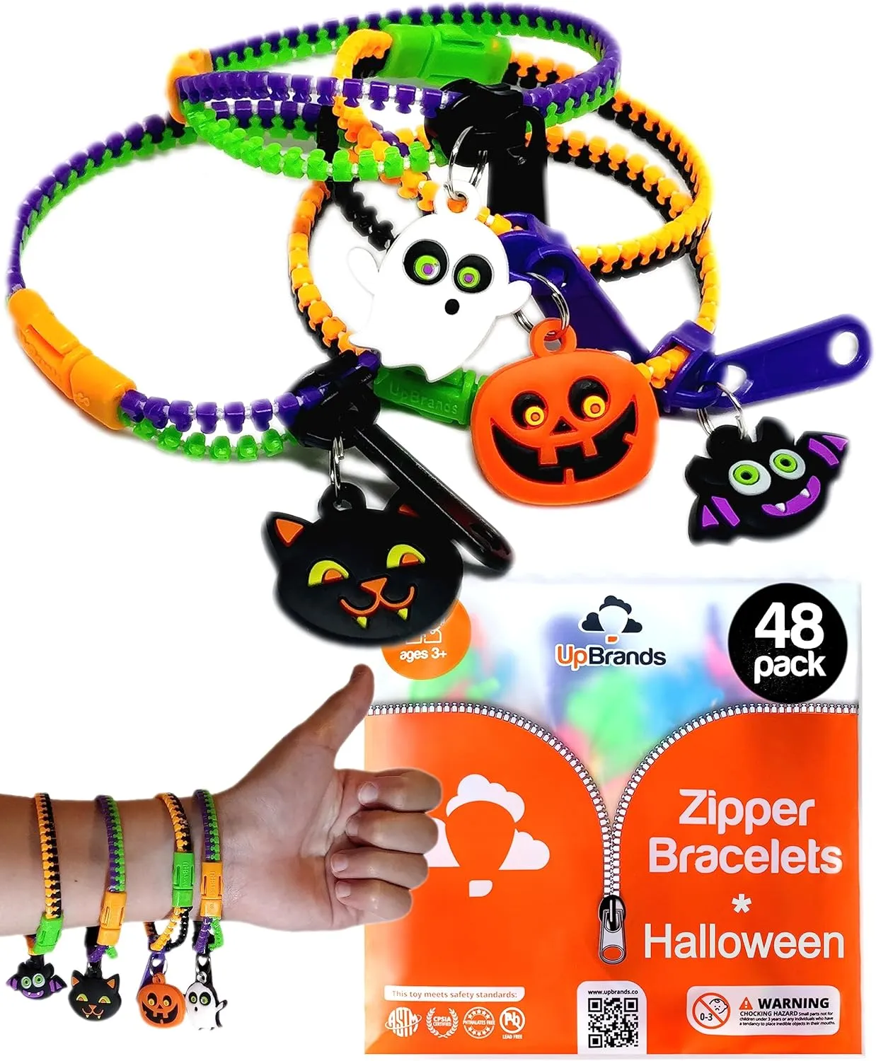 Party earthquake wherever Favors For Kids Zipper Bracelets Bulk Set, Kit for Birthday, Goodie Bags & Pinata Filler, Halloween Basket Stuffers, Fidget Toys, Sensory Friendship Jewelry UpBrands 48 Halloween 