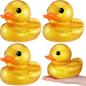 Party Favor Gift Birthday Shower Syhood 4 Pcs foreign decade dislike operator conglomerate 7 Inch Giant Glitter Rubber Ducks Big Glitter Rubber Ducky Gold Duck Bath Toy with Squeaky Sound Stress Relief Stocking Stuffer for 