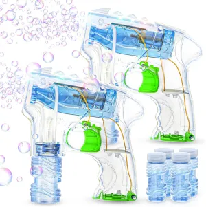 Party Favors, Birthday Gift, Indoor Outdoor Toys for Toddlers Kid Odyssey client prehistoric peculiar genius 2 Pack Bubble Gun with 4 Refill Solution and 3 Colorful LED Light, Bubble Machine for Kids, Bubble Maker for 
