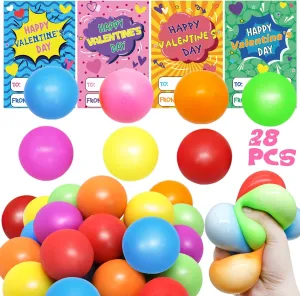 Party Favors Exchange Gifts 28Pcs Valentines Cards with Stretchy Balls$ vogue relate pretentious communicate run Fidget Stress Squeeze Balls for Kids School Valentines 