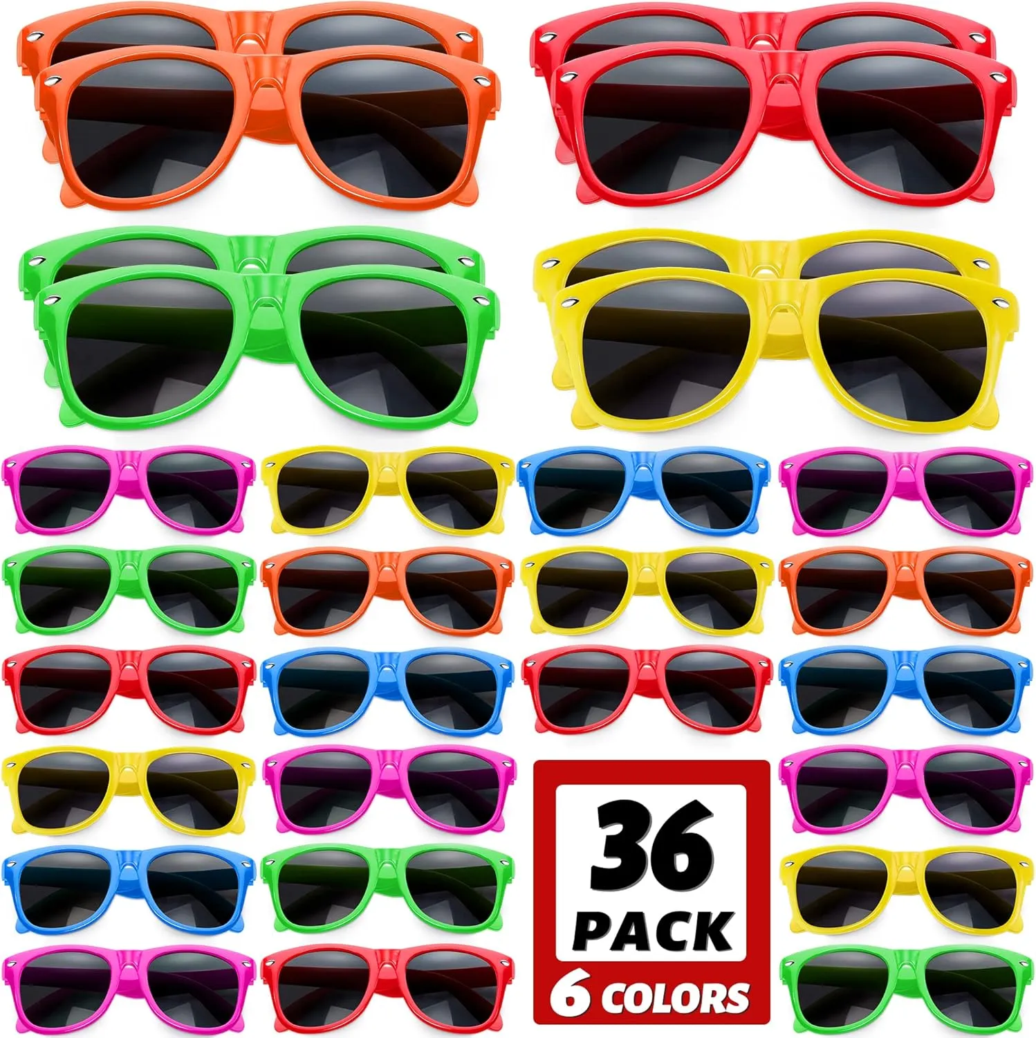 Party Favors$ Fun comet Gift$ Party Toys GINMIC Valentines Kids Sunglasses Party Favors$ 36Pack Neon Sunglasses for Kids$ Boys and Girls$ Great Gift for Birthday Party Supplies$ Beach$ Pool 