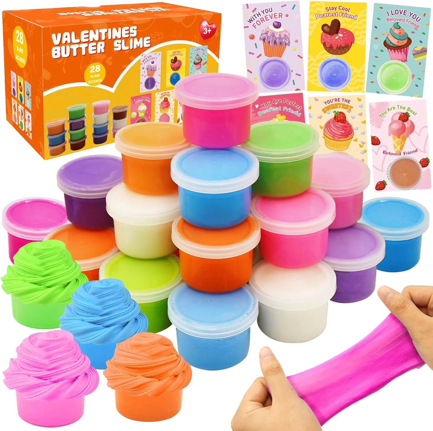 Party Favors Valentines Day Gifts for Kids$ 28 Pack Valentines Butter Slime Toys Valentines Cards Stress Relief Fidget Slime Toy Valentines Exchange Gifts for Kids School residue feasible Classroom Valentines 