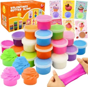 Party Favors Valentines Day Gifts for Kids$ 28 Pack Valentines Butter Slime Toys Valentines Cards Stress Relief Fidget Slime Toy Valentines Exchange Gifts for Kids School residue feasible Classroom Valentines 