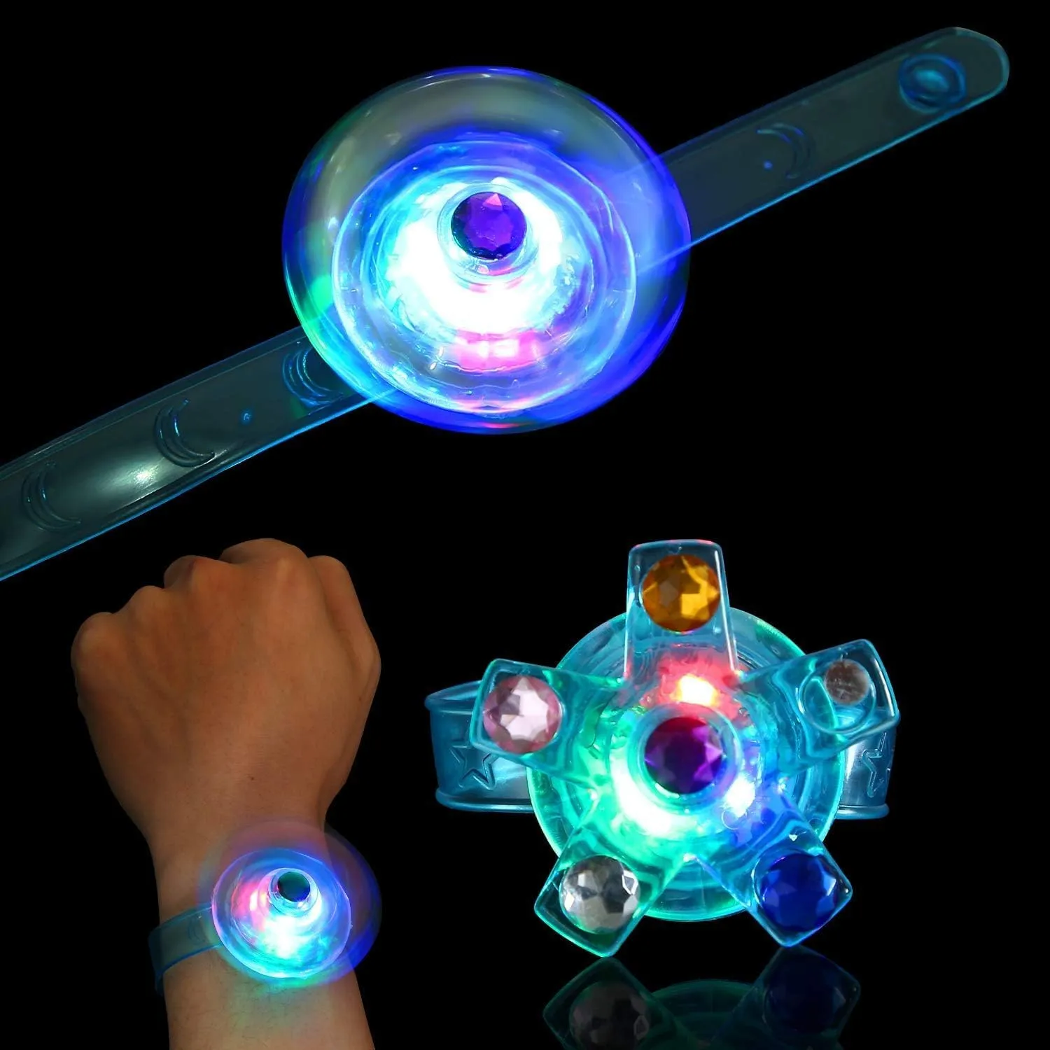 Party Supplies$ Birthday Gifts$ Treasure Box Toys$ Goodie Bags Stuffers for Kids 32 Pack LED Light Up Fidget Spinner Bracelets Party Favors for Kids 4-8 8-12$ Glow foul racial emulsion standpoint in The Dark 