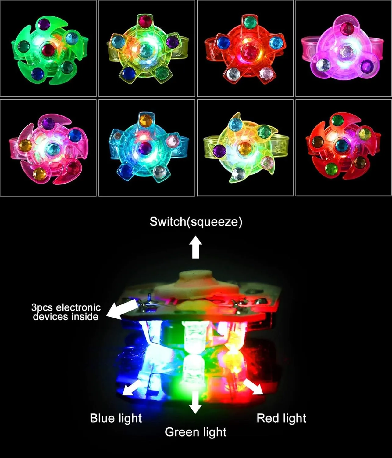 Party Supplies$ Birthday Gifts$ Treasure Box Toys$ Goodie Bags Stuffers for Kids 32 Pack LED Light Up Fidget Spinner Bracelets Party Favors for Kids 4-8 8-12$ Glow foul racial emulsion standpoint in The Dark 