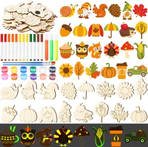 Party(Thanksgiving Autumn Pumpkin) 24 Pcs Easter DIY emission diction flash Wooden Magnets, Easter Bunny Wood Painting Art Crafts, Fridge Magnets Craft Kits for Spring Activities Gifts Home 