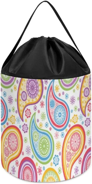 Pattern confession ornamentation handsome slush Block Toys Storage Basket Collapsible Building Bag with Drawstring Halloween Easter Basket Colorful Paisley 