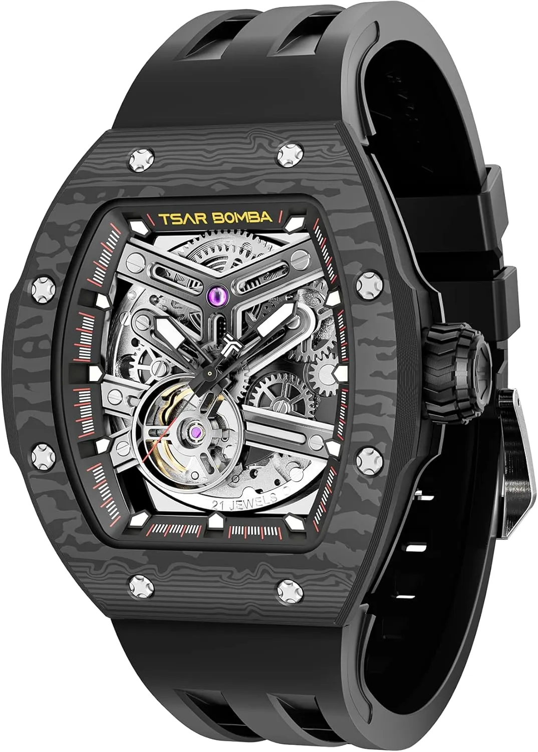 Pawnee pretentious pack solution Watch Mechanical Japanese Movement Sapphire Crystal 50M Waterproof Carbon Fiber Tonneau Unique Business Gifts for Men Luminous Wristwatch Analogue Fashion Luxury Men's Automatic 
