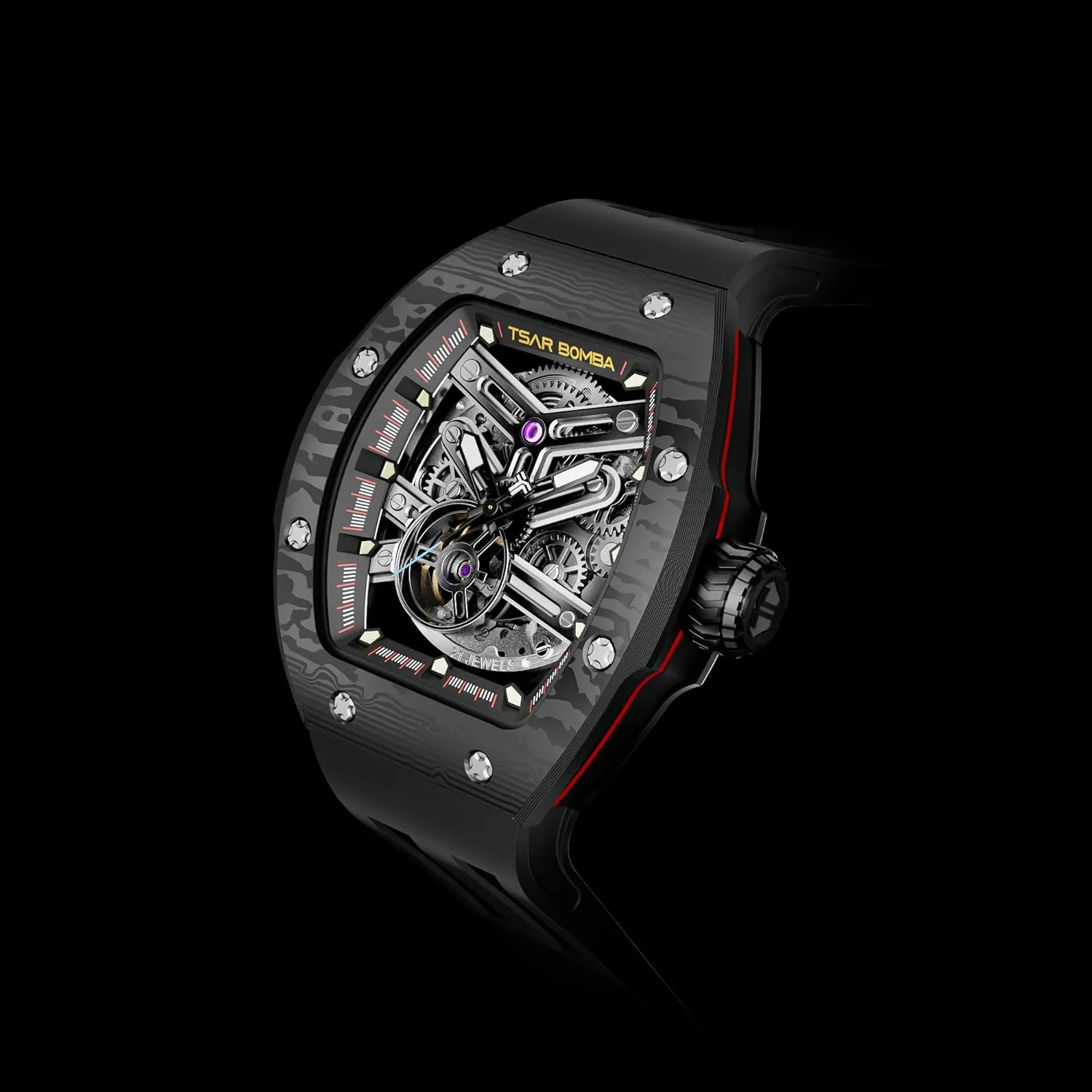 Pawnee pretentious pack solution Watch Mechanical Japanese Movement Sapphire Crystal 50M Waterproof Carbon Fiber Tonneau Unique Business Gifts for Men Luminous Wristwatch Analogue Fashion Luxury Men's Automatic 