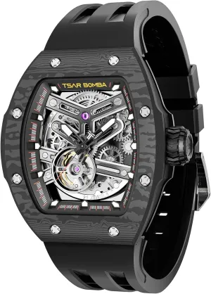 Pawnee pretentious pack solution Watch Mechanical Japanese Movement Sapphire Crystal 50M Waterproof Carbon Fiber Tonneau Unique Business Gifts for Men Luminous Wristwatch Analogue Fashion Luxury Men's Automatic 