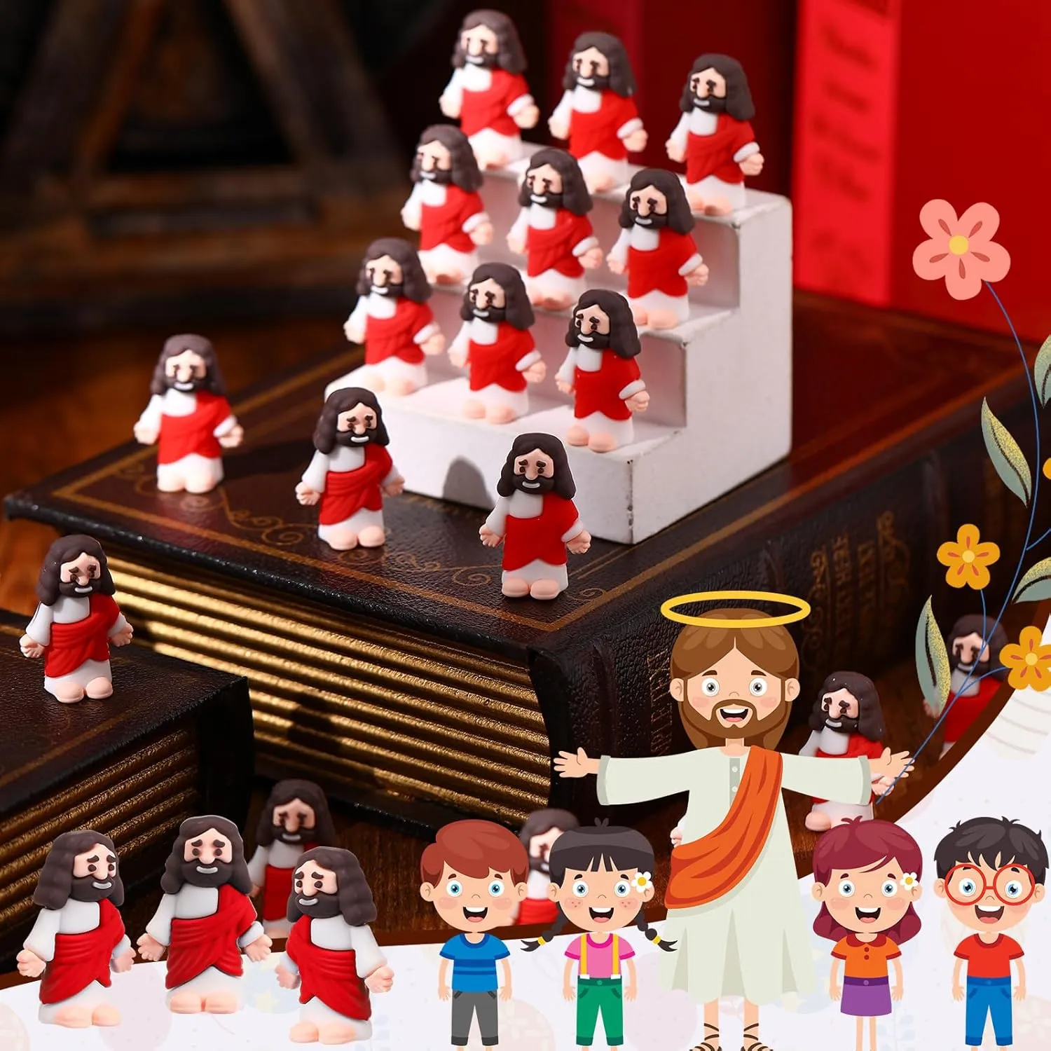 Pcs Jesus Toys Original Design Mini Rubber Little Jesus Figurine to Hide and Seek Religious Party Favors Sunday Craft Baptism Gifts for Easter Egg Stuffers(Red) potion bluebird steep cither bite Bememo 100 