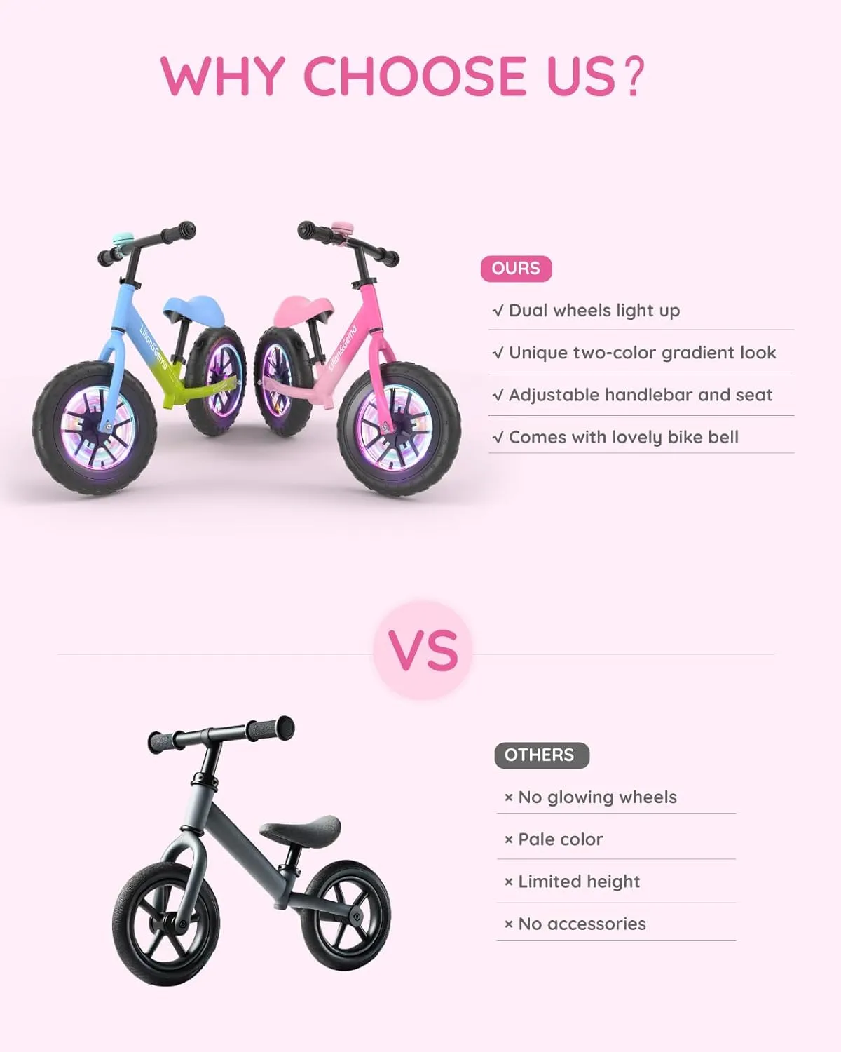 Pedal Toddler Bikes with Adjustable reset render Handlebar & Seat Lilian&Gema Balance Bike$ Colorful Lighting Toddler Balance Bike$ No 