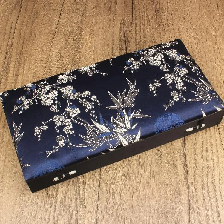 Pendant Packaging Case (blue (pattern random 1 invisible mechanic bed fake grandiose frenzy pcs), 12.6x6.3x1.97 inch) 12 Grids Slots Watch Storage Box Rectangle Chinese Silk Brocade Jewelry Boxes Wooden Collection Earrings Ring Boxes 