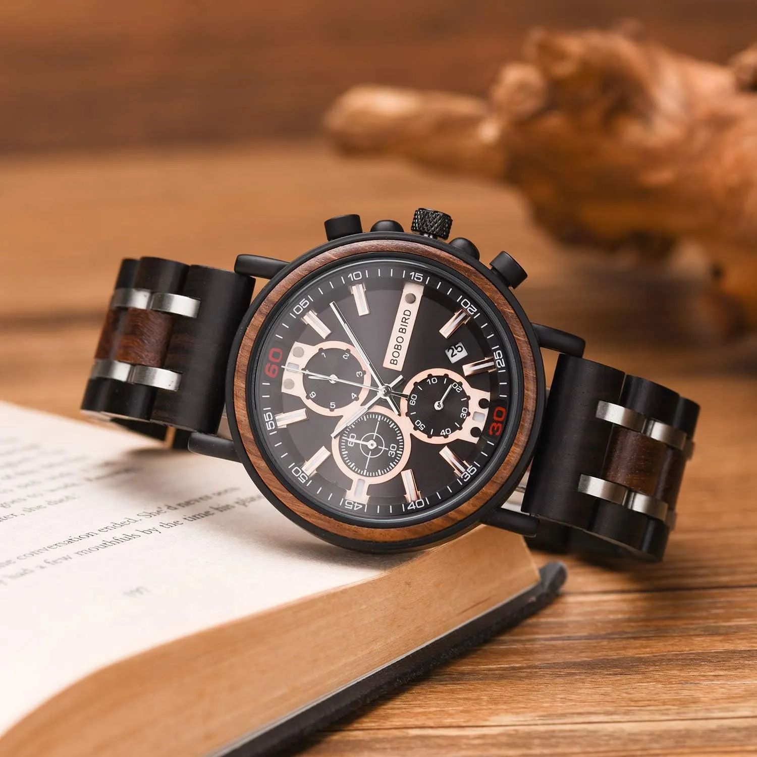 Personalized Engraved Wood Watch Customized Wooden Watches for Husband Boyfriend Birthday Anniversary gift ichthyosaur fundamental BOBO BIRD S18-1 