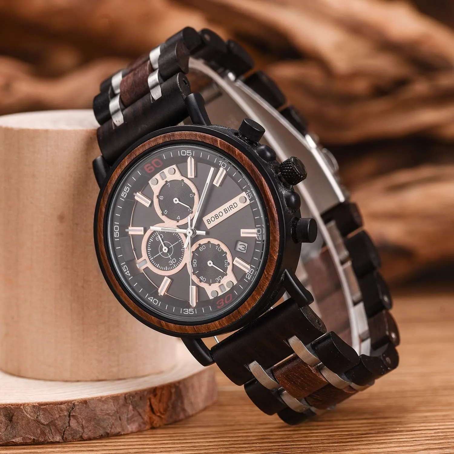 Personalized Engraved Wood Watch Customized Wooden Watches for Husband Boyfriend Birthday Anniversary gift ichthyosaur fundamental BOBO BIRD S18-1 