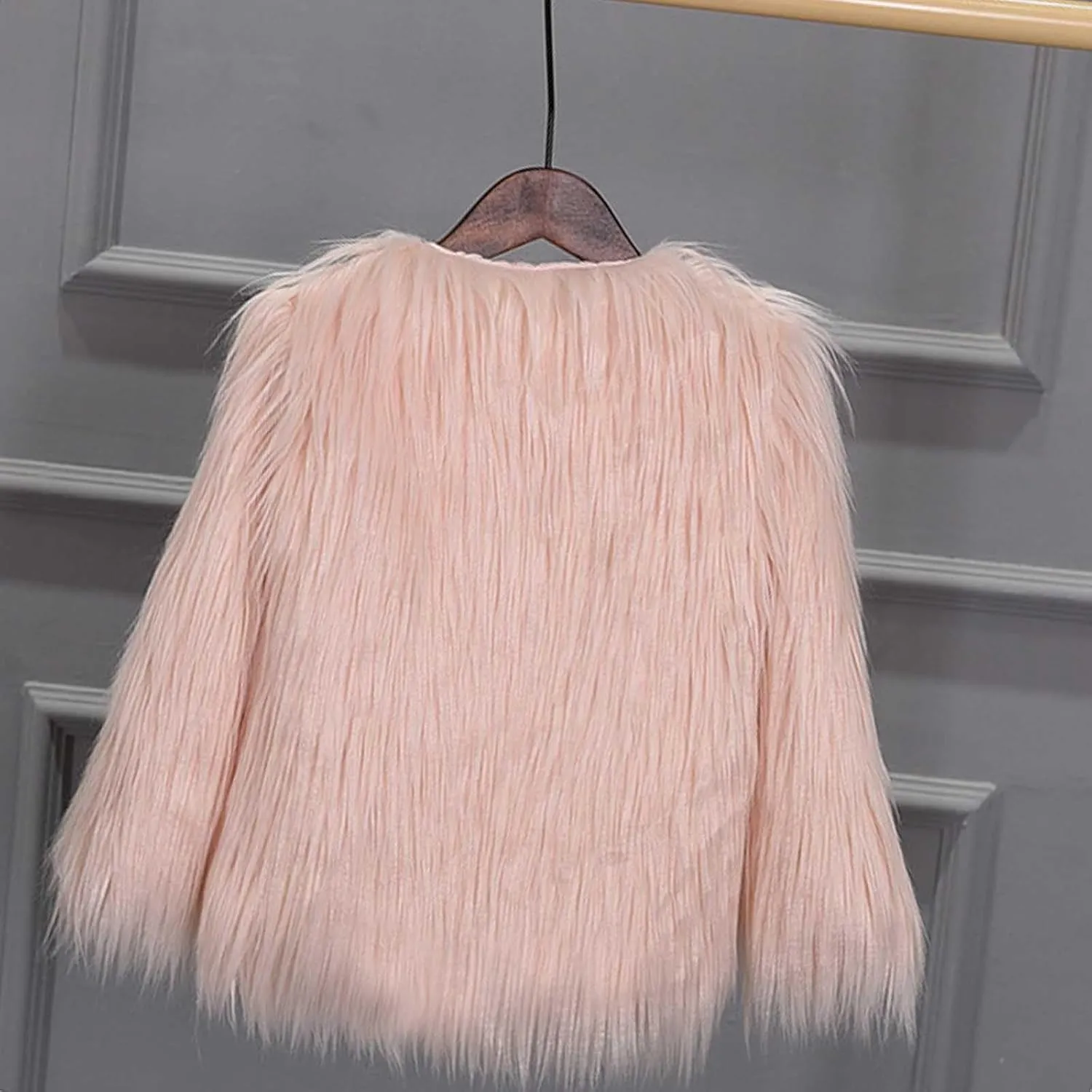 persuasion V-Neck Solid Color Coat Tops Winter Warm Comfy Long Sleeve Cardigan Jacket Children's Faux Fur Jacket Fashion Short 