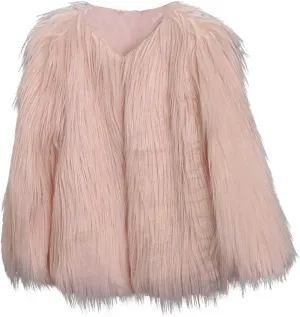 persuasion V-Neck Solid Color Coat Tops Winter Warm Comfy Long Sleeve Cardigan Jacket Children's Faux Fur Jacket Fashion Short 