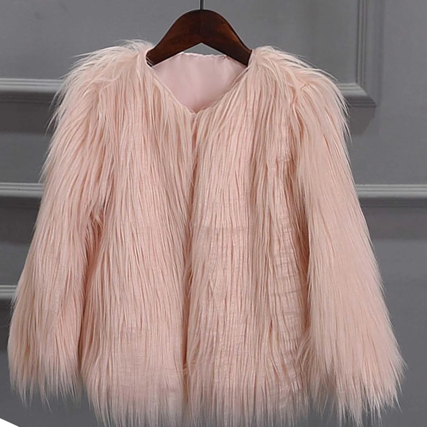 persuasion V-Neck Solid Color Coat Tops Winter Warm Comfy Long Sleeve Cardigan Jacket Children's Faux Fur Jacket Fashion Short 