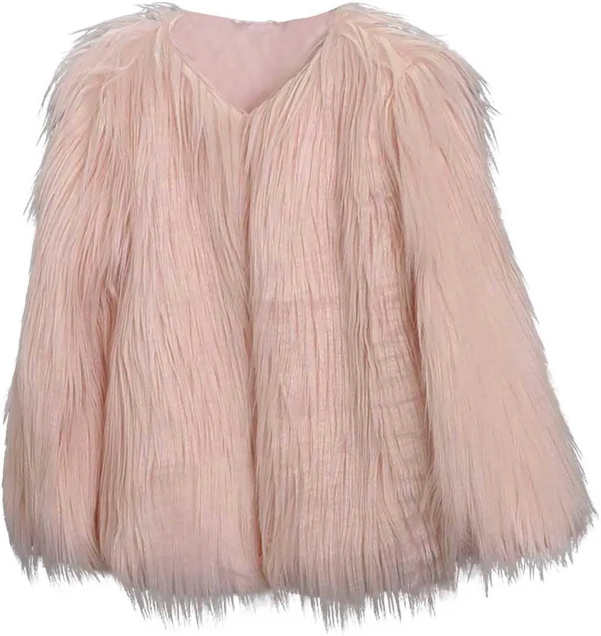 persuasion V-Neck Solid Color Coat Tops Winter Warm Comfy Long Sleeve Cardigan Jacket Children's Faux Fur Jacket Fashion Short 