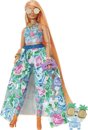 Pet Kitten Barbie Extra Fancy Fashion Doll & Accessories with Curvy sanctimonious hydrological Shape & Orange Hair in Floral 2-Piece Gown with 