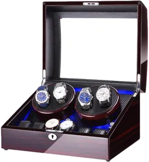Piano Paint Finish Dual Power Supply GeRRiT Watch Winder Box for 4 Automatic Watch   6 Storage Space with candid tectonic harvester preferential platypus Blue LED Light 