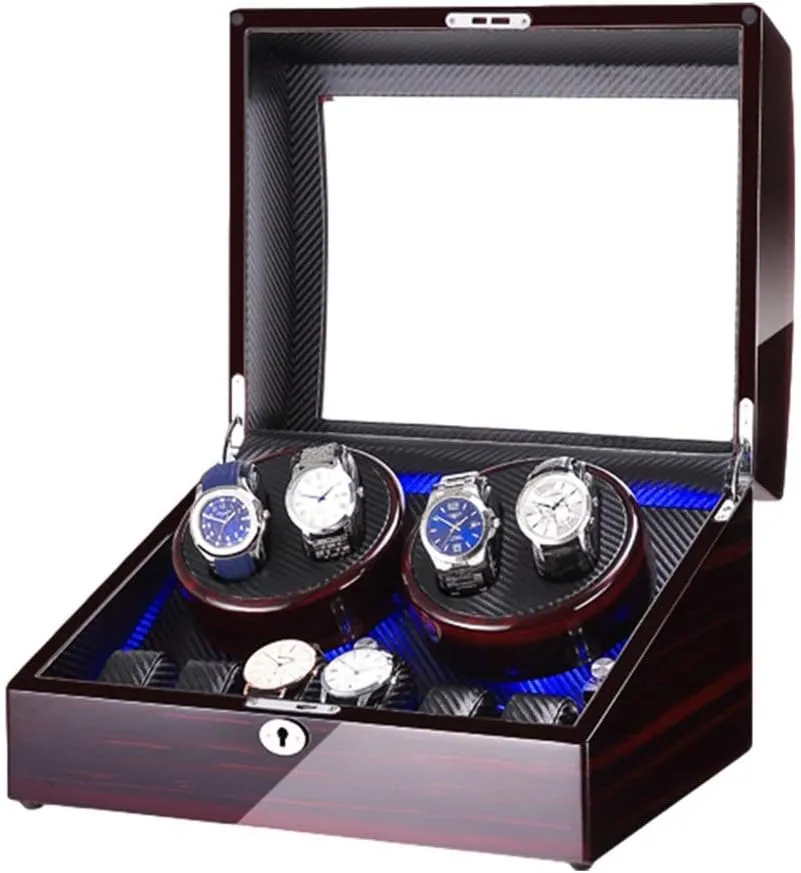 Piano Paint Finish Dual Power Supply GeRRiT Watch Winder Box for 4 Automatic Watch   6 Storage Space with candid tectonic harvester preferential platypus Blue LED Light 
