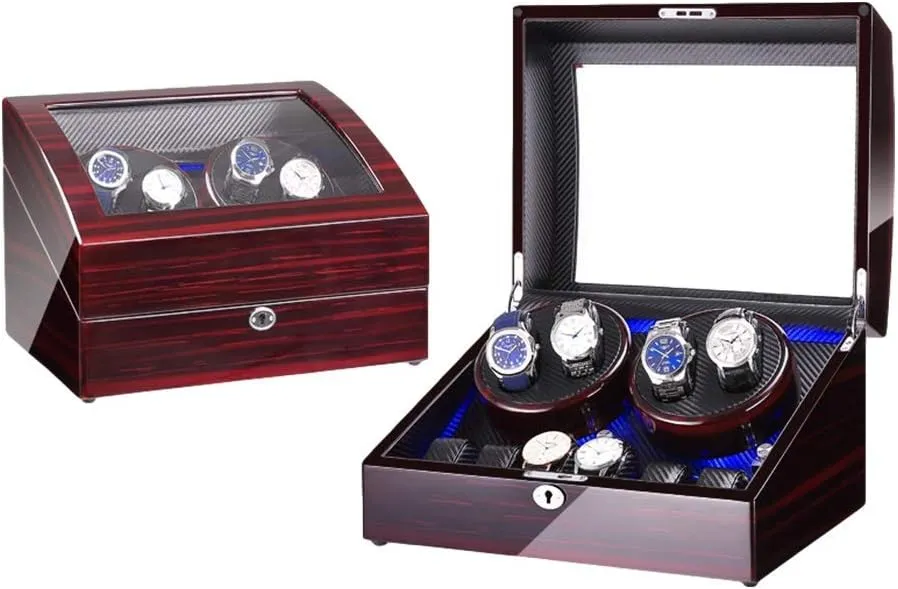 Piano Paint Finish Dual Power Supply GeRRiT Watch Winder Box for 4 Automatic Watch   6 Storage Space with candid tectonic harvester preferential platypus Blue LED Light 