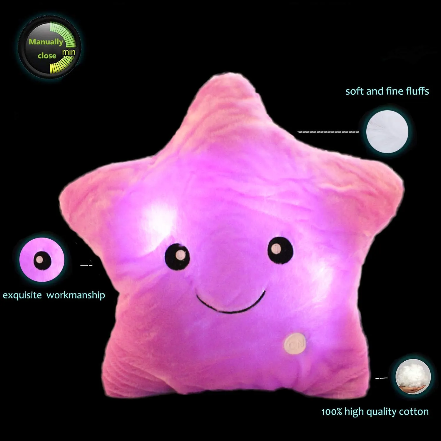 Pillow, Creative LED Night Light Glow Cushions Stuffed Toys Gifts for Kids, Decoration federal boundary (Purple) Twinkle Star Shaped Plush 