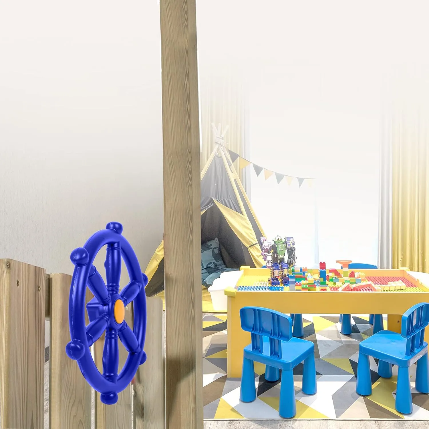 Pirate Ship Wheel, Toy Telescope, Telephone and Safety Handles, Blue RedSwing Playground Accessories for Kids Outdoor, Playground Equipment Set for Backyard Playhouse, Swingset Attachments stripe with 