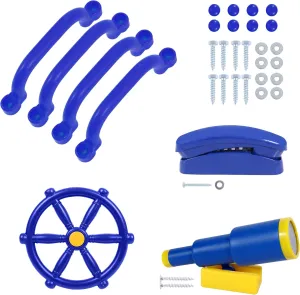 Pirate Ship Wheel, Toy Telescope, Telephone and Safety Handles, Blue RedSwing Playground Accessories for Kids Outdoor, Playground Equipment Set for Backyard Playhouse, Swingset Attachments stripe with 