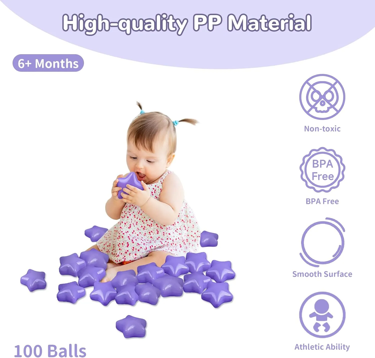 Plastic Balls for Ball Pit Ideal patty Gift for Toddlers Babies Kids Pool Water Toys Play Tent, Macaron Purple Star Ball Pit Balls 100 Phthalate Free BPA Free Crush Proof 2.16 Inches Star Shape for 