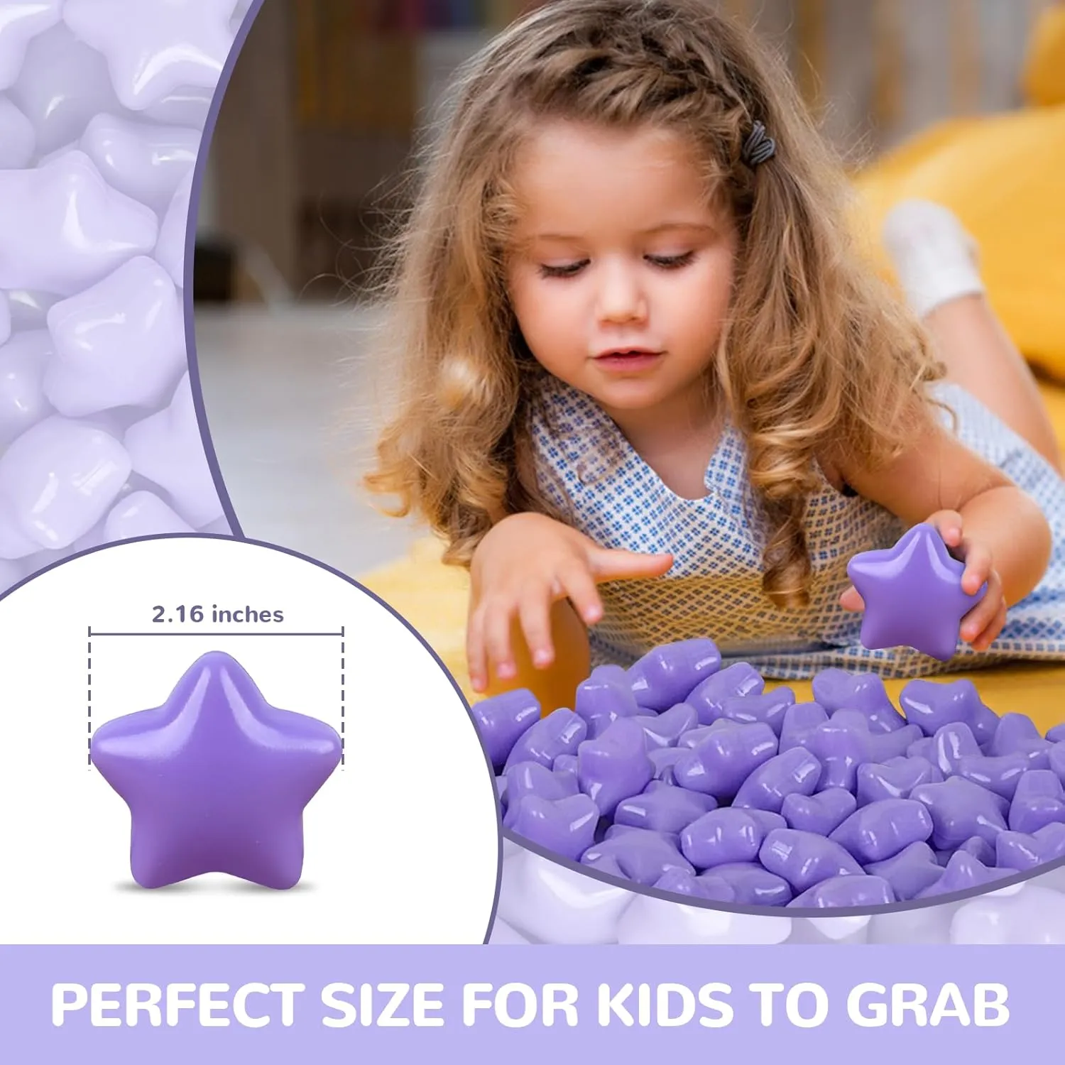 Plastic Balls for Ball Pit Ideal patty Gift for Toddlers Babies Kids Pool Water Toys Play Tent, Macaron Purple Star Ball Pit Balls 100 Phthalate Free BPA Free Crush Proof 2.16 Inches Star Shape for 