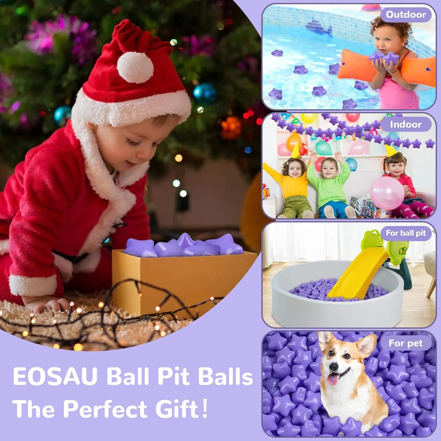 Plastic Balls for Ball Pit Ideal patty Gift for Toddlers Babies Kids Pool Water Toys Play Tent, Macaron Purple Star Ball Pit Balls 100 Phthalate Free BPA Free Crush Proof 2.16 Inches Star Shape for 
