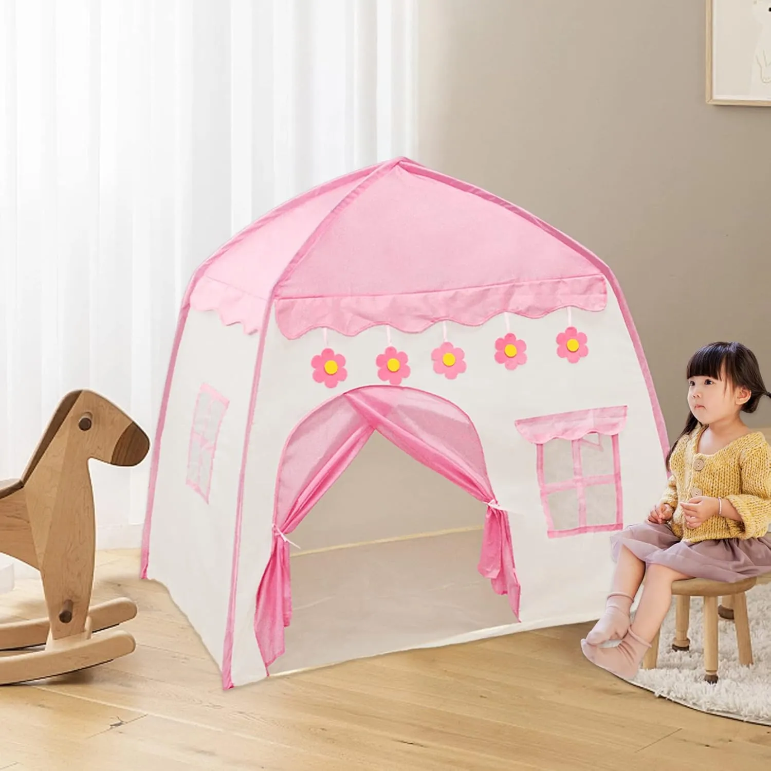 Play Girls Birthday Gift Teepee for Kids Princess Castle Kids faculty Play Tent Large Fairy Playhouse 51.18x39.37x51.18 Inch Teepee Tent for Children Birthday Gift for Girls up 