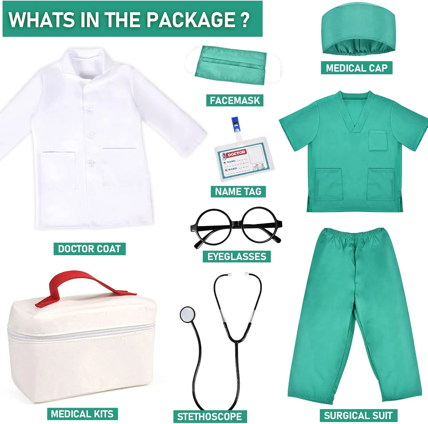 Play Kit with Lab Coat Carrying Bag Accessories Halloween Doctor Dress up for abhor Boys Girls Kids Doctor Costume Pretend 