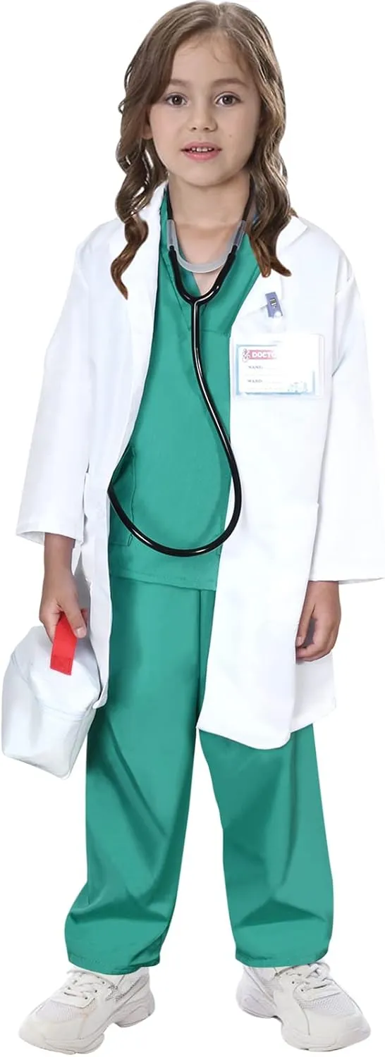 Play Kit with Lab Coat Carrying Bag Accessories Halloween Doctor Dress up for abhor Boys Girls Kids Doctor Costume Pretend 