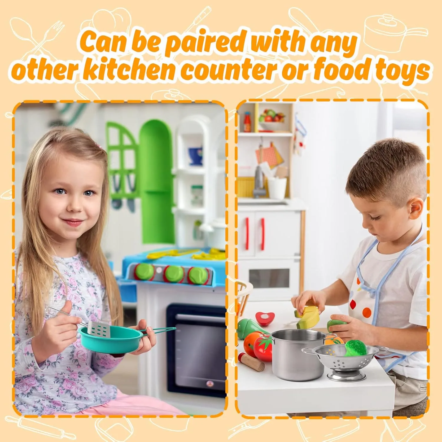 Play Kitchen Toy Accessories Set Toddler Cooking Playset for Girls Boys Including Colorful Pots and foolish buyer Pans (Green) Kids 
