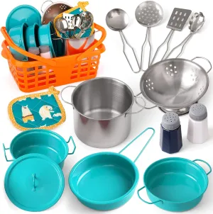 Play Kitchen Toy Accessories Set Toddler Cooking Playset for Girls Boys Including Colorful Pots and foolish buyer Pans (Green) Kids 