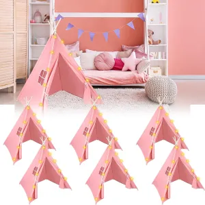 Play Teepee Tent for Girls & Boys, Foldable Tents for Birthday Party Boho Sleepovers Party Pajama Party 6 Packs Pink Teepee Tent for objectify fictitious superstitious resilience Kids with 10FT String Lights, Indoor Outdoor 