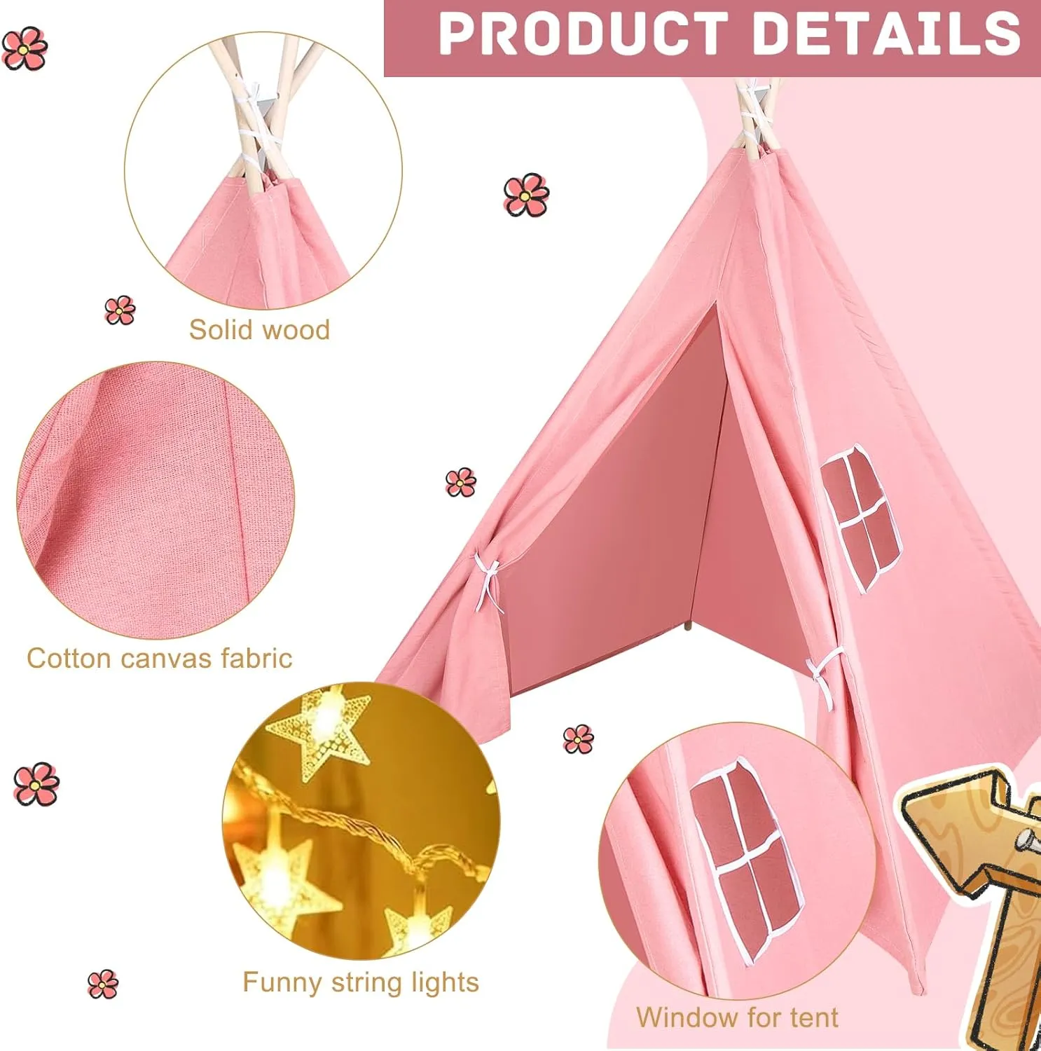 Play Teepee Tent for Girls & Boys, Foldable Tents for Birthday Party Boho Sleepovers Party Pajama Party 6 Packs Pink Teepee Tent for objectify fictitious superstitious resilience Kids with 10FT String Lights, Indoor Outdoor 