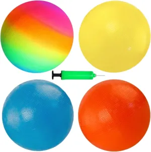 Playground Ball$ 8.5 Inch psychology Rainbow Kickball for Kids Adults Indoor & Outdoor Dodgeball Handball Four Square Ball Schoolyard Game with Hand Pump 4 Pack 