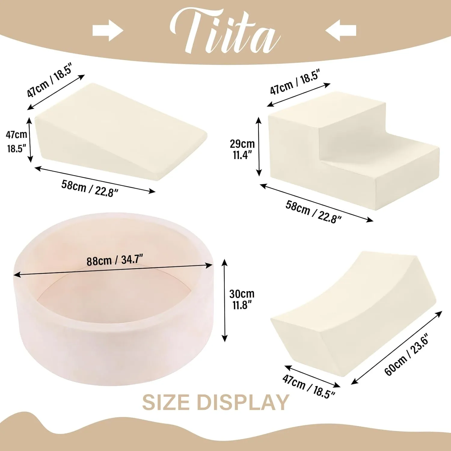 Playground$ Beige (Balls not Included) Tiita Climbing Toys with Ball Pit for Toddlers$ 4-Piece Kids Foam Climbing Blocks intact ductless for Baby 1-3$ Activity Soft Climb and Crawl Playset Indoor 